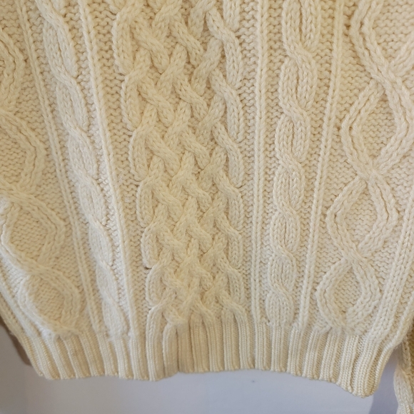 VTG Y2K Ivory Chunky Cable Knit Fisherman Sweater 40 100% Pure Wool Turtleneck - Picture 8 of 12
